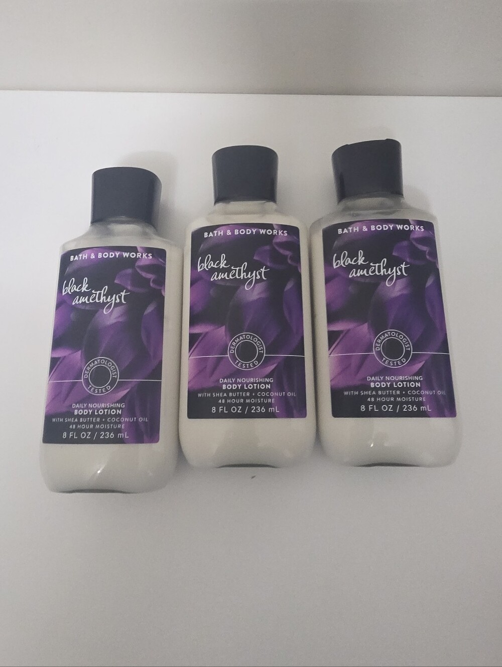 Three  Bath & Body Works Black Amethyst Body Lotion 8oz -Discontinued- 8 Oz SHEA